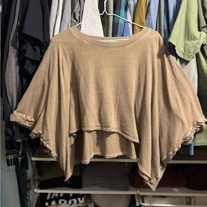 Free People Tan Dolman Sleeve Crop Blouse